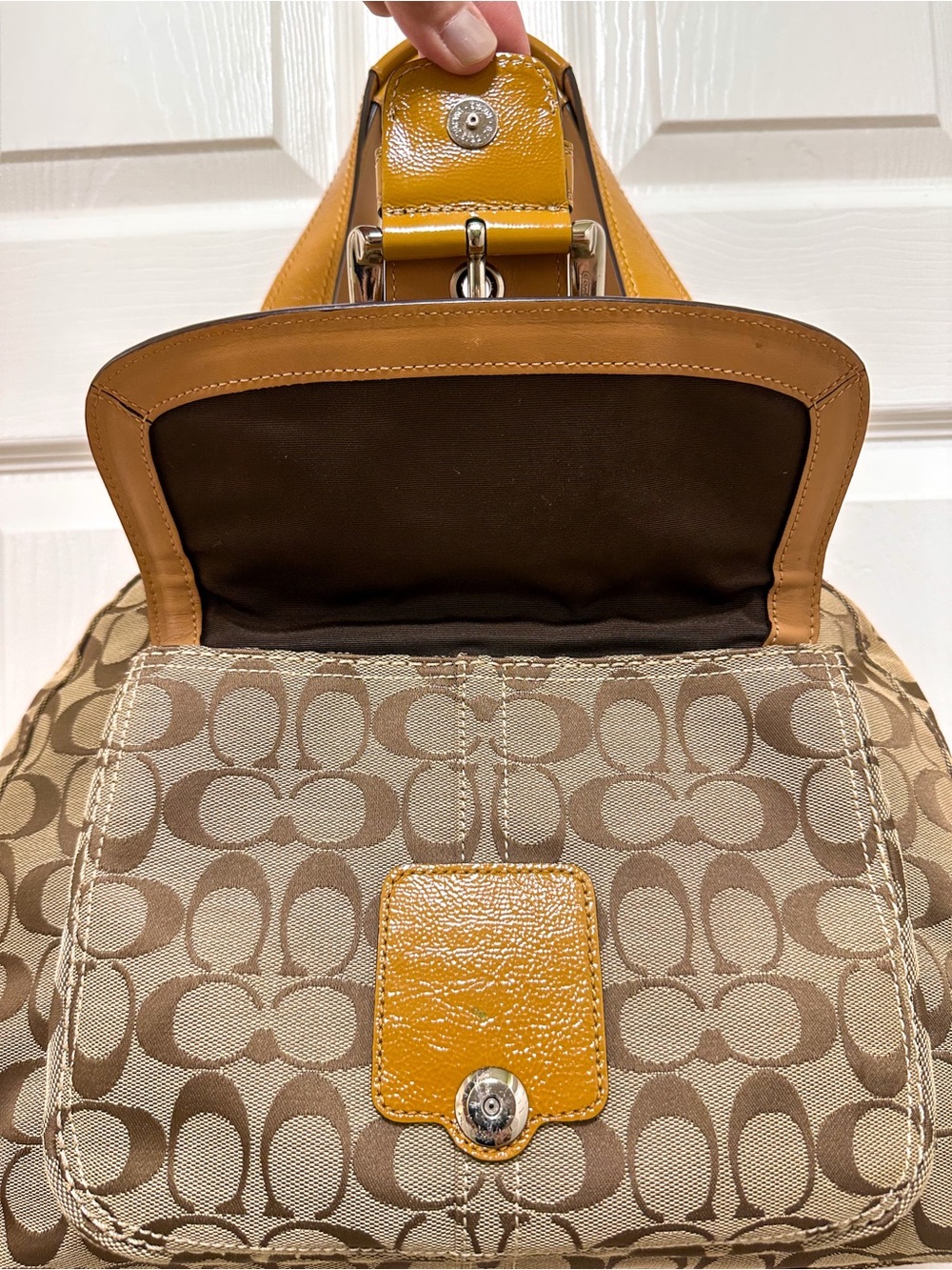 Coach Soho Buckle Dome Satchel Signature Jacquard Patent Leather Trim Bag - Picture 6 of 16